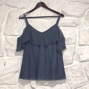 White House Black Market Dusty blue blouse. Cold shoulder. Size M.